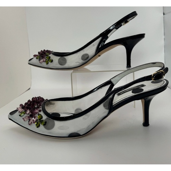 Dolce & Gabbana Crystal Embellished Polka Dot Slingback Heels - Picture 7 of 12